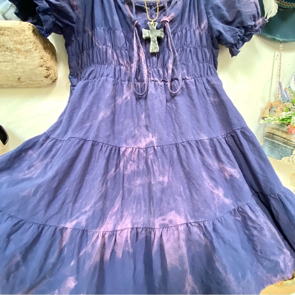 Artisan Aurora Tie Dye Purple Babydoll Dress - Picture 4 of 15